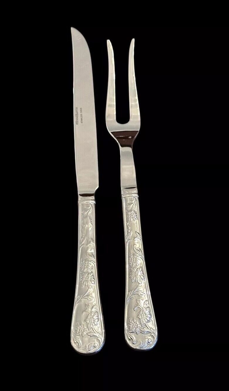 Reed & Barton Queen's Garden Small Solid 2-Pc Steak Carving Set DISCONTINUED Z